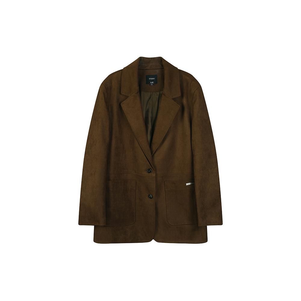 Lap Single 2-Button Jacket (Suede/Faux Leather) Ar3Lz862