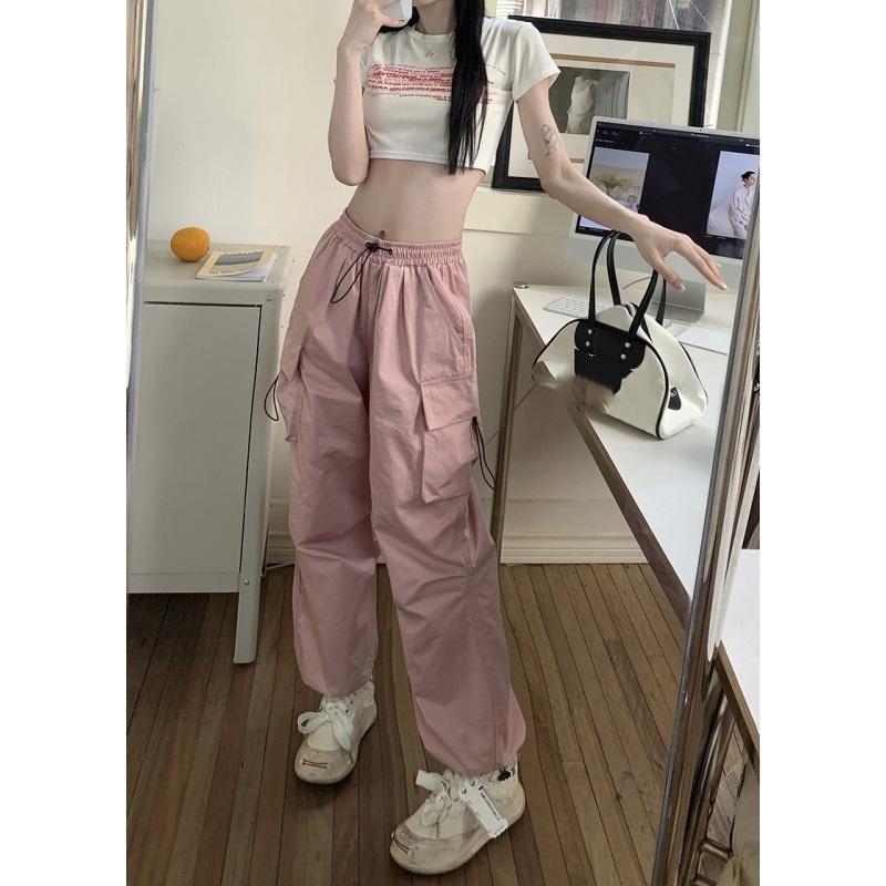 Drawstring Cargo Pants Trend High Waist Loose All-match Straight Couple Wide-leg Casual Trousers