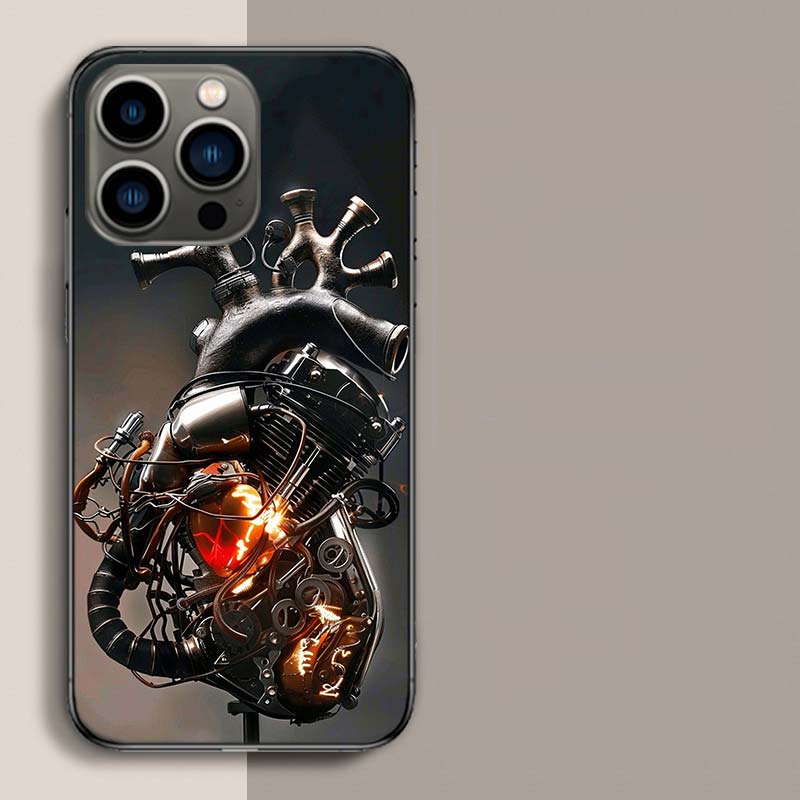 Heart Shaped Engine Phone Case For Iphone 17 Air 15 Pro 14 Plus 16 Pro Max 12 13 Mini 11 16E X XS Cover Cute Fundas