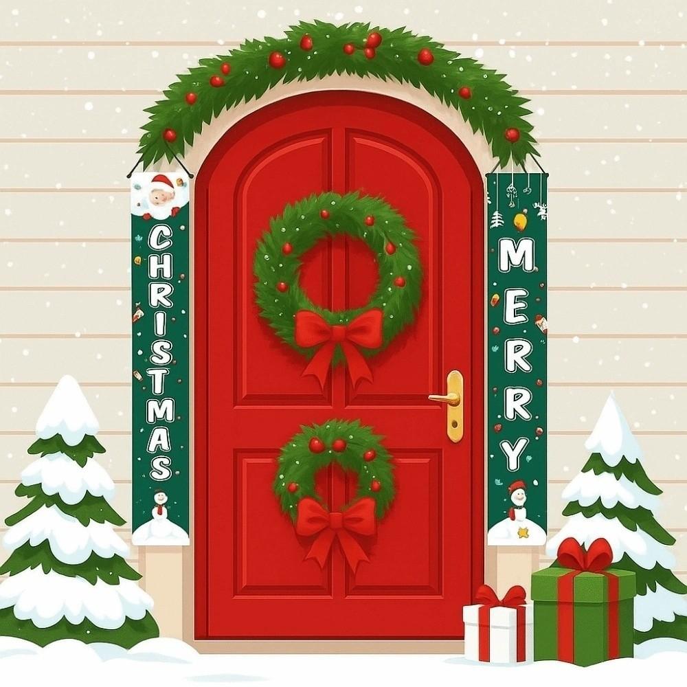 1 pair 180x30CM Christmas Door Couplet Large Size Rectangular Xmas Hanging Flags Printed Colorful Merry Christmas Banner
