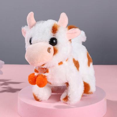 Yousheng Electric Plush Dairy Cattle Toy Kids Walking Interactive Mooing Nodding Robot Scarf Cow Plushie Toy Toddlers Educational Simulation Animal