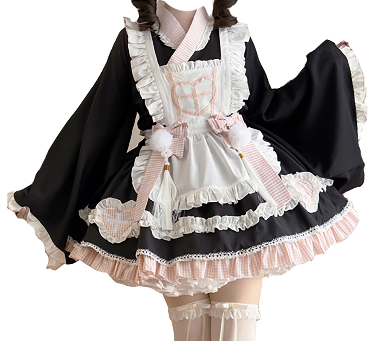 

XHSUKADO Медсестра Униформа и Принцесса Мини с Горничной Длинный Размер L Женский Комплект из 4 Предметов, Платье, Весна, Лето, Осень, Кимоно, Юката, Костюм, Косплей, чёрный