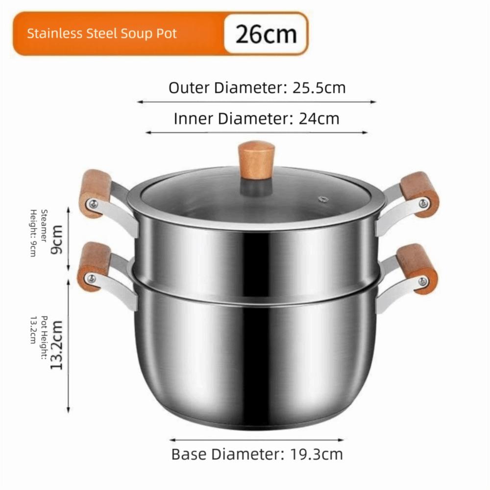 Food Grade Stainless Steel Stock Pot with Lid Non Stick Stew Soup Pot Easy To Clean Cooking Tools Stainless Steel Steamer