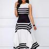 Summer Casual Women's Sleeveless Maxi Dress High Waist Round Neck Striped