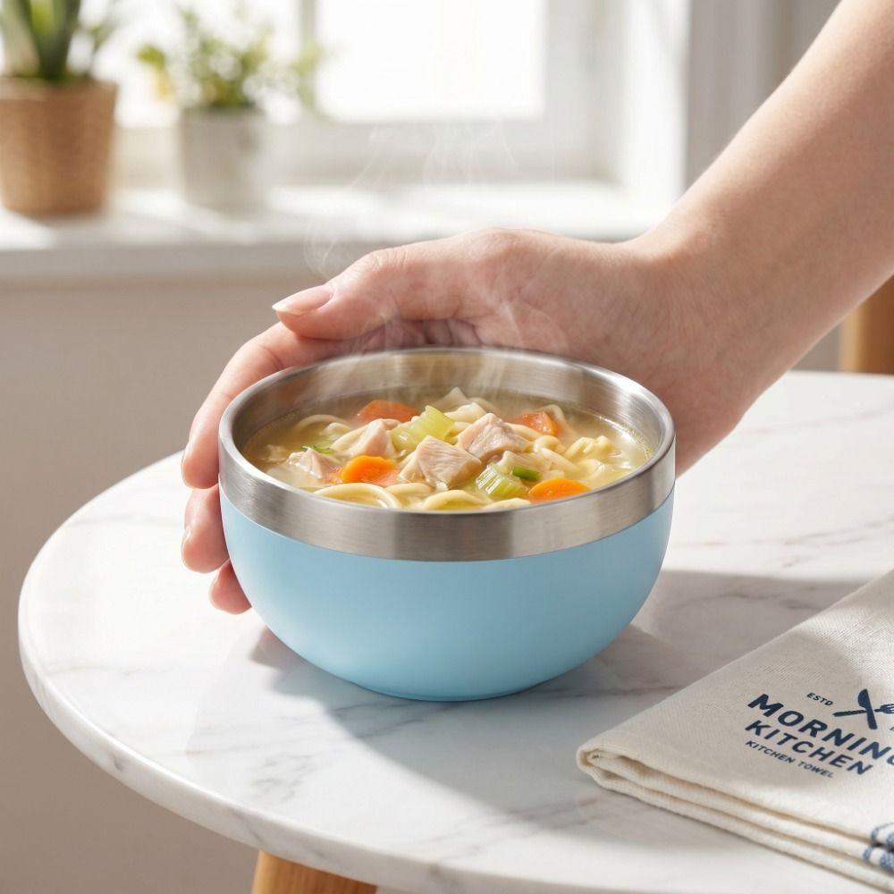 Round Bowl Stainless Steel Bowl Multi-color Food Container Soup Bowl  Korean Style