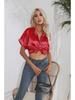 2025 Women's European & American Short-Sleeve Satin Button-Down Shirt - Casual Loose Fit