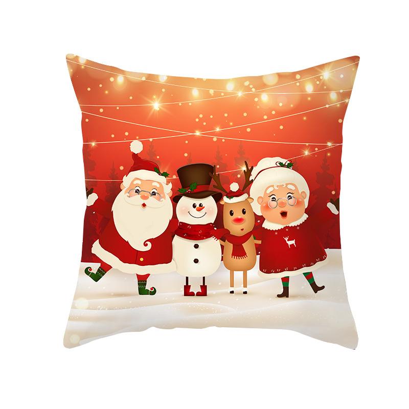 Christmas Cartoon Pillow Cover Living Room Bedroom Sofa Cushion Peach Skin Printed Pillow