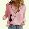 Women Lapel Neck Fashion Shirt Spring&Autumn Cotton Linen Top Ladies Casual Summer Print Blouse