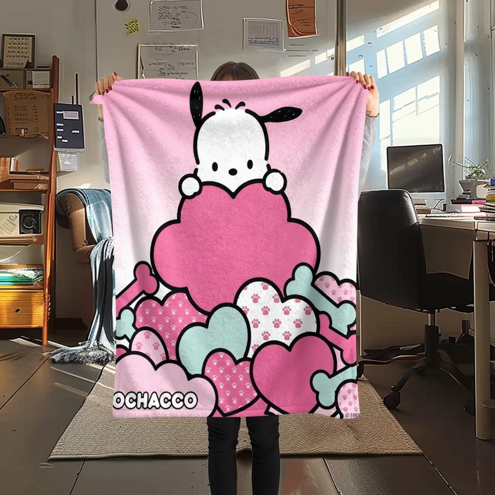1PC Pochacco Print Flannel Blanket, High quality All Seasons, Home Decor, Warmth and Comfort, Perfect for Christmas Gifts
