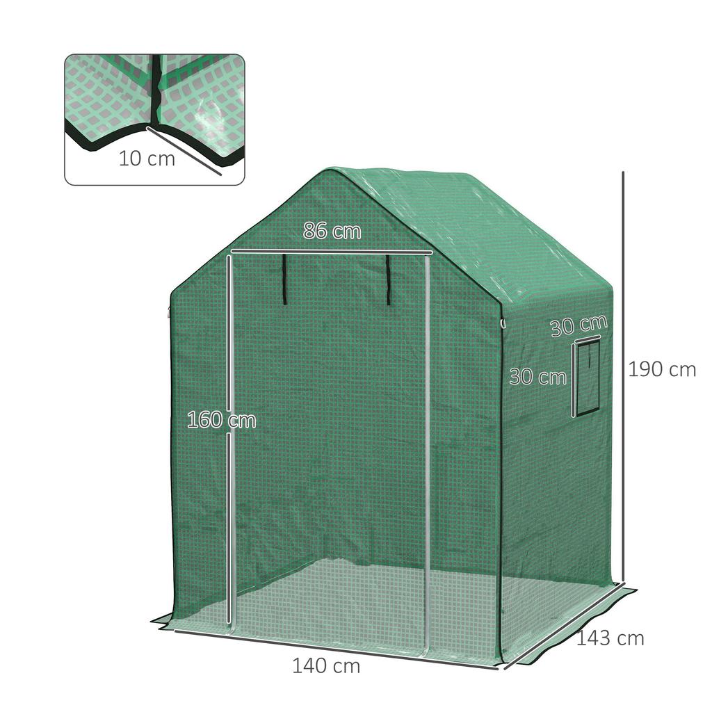 Greenhouse Replacement Cover, 140 x 143 x 190 cm, Window, UV-Resistant Zippered Door