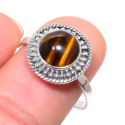Natural Tiger Eye Gemstone Handmade 925 Sterling Silver Jewelry Ring S.10 I2q73