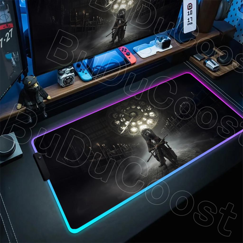 B-Bloodborne Large Gaming RGB Mouse Pad Office Laptop Accessories Non-Slip Rubber Mousepad Anime Cartoon New HD Desk Mats Carpet