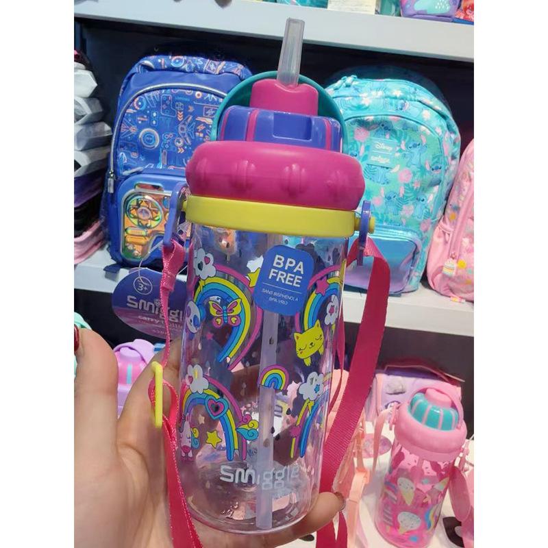 Smiggle Australia Kids Cartoon Straw Bottle Hydration Sports Water Bottle Portable Crossbody Sling Medium