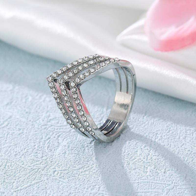 Sparkling Exquisite CopperColor Geometric Inlay Synthetic Zirconia Three-layer Ring for Women's Banquets Parties Jewelry Gifts