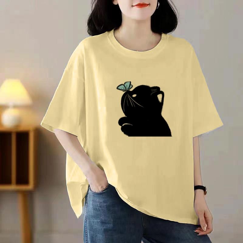 2024 New Women Cartoon Cute Tshirts Cotton Short Sleeve Print Tees O-Neck Kawaii Tops Casual