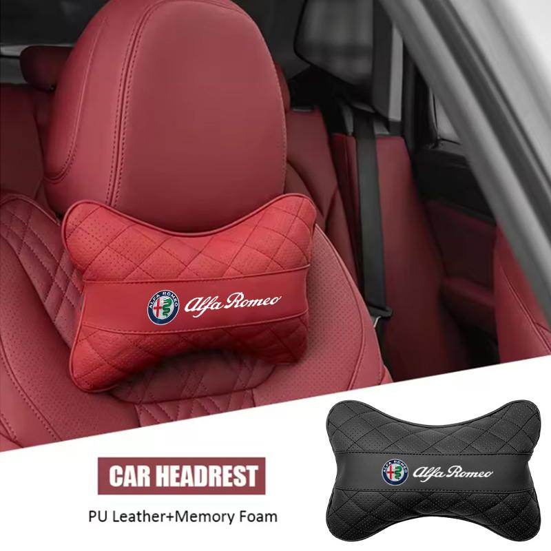 Car Seat Headrest Auto Logo Neck Pillow For Alfa Romeo STELVIO Giulia 159 Giulietta 147 Mito 156 MTO Sportiva Car Accessories