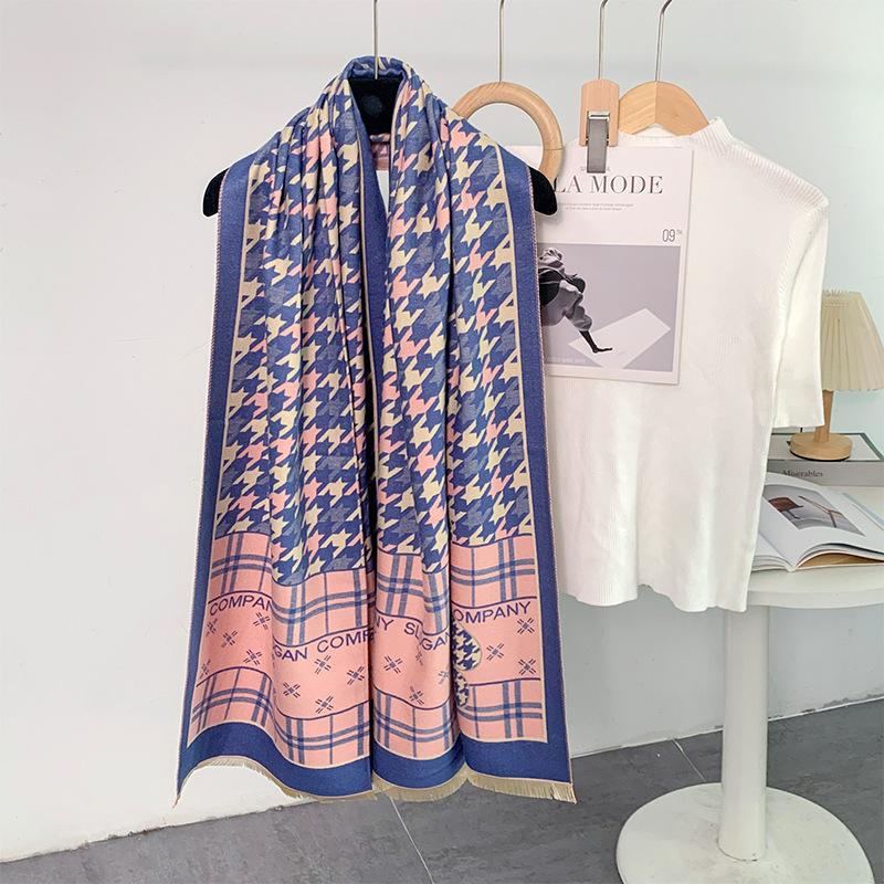 

Fashionable Breathable and Versatile Scarf Korean Style Personalized Houndstooth Bear Print Large Shawl for Outdoor Play and Photo Taking. 65*190cm