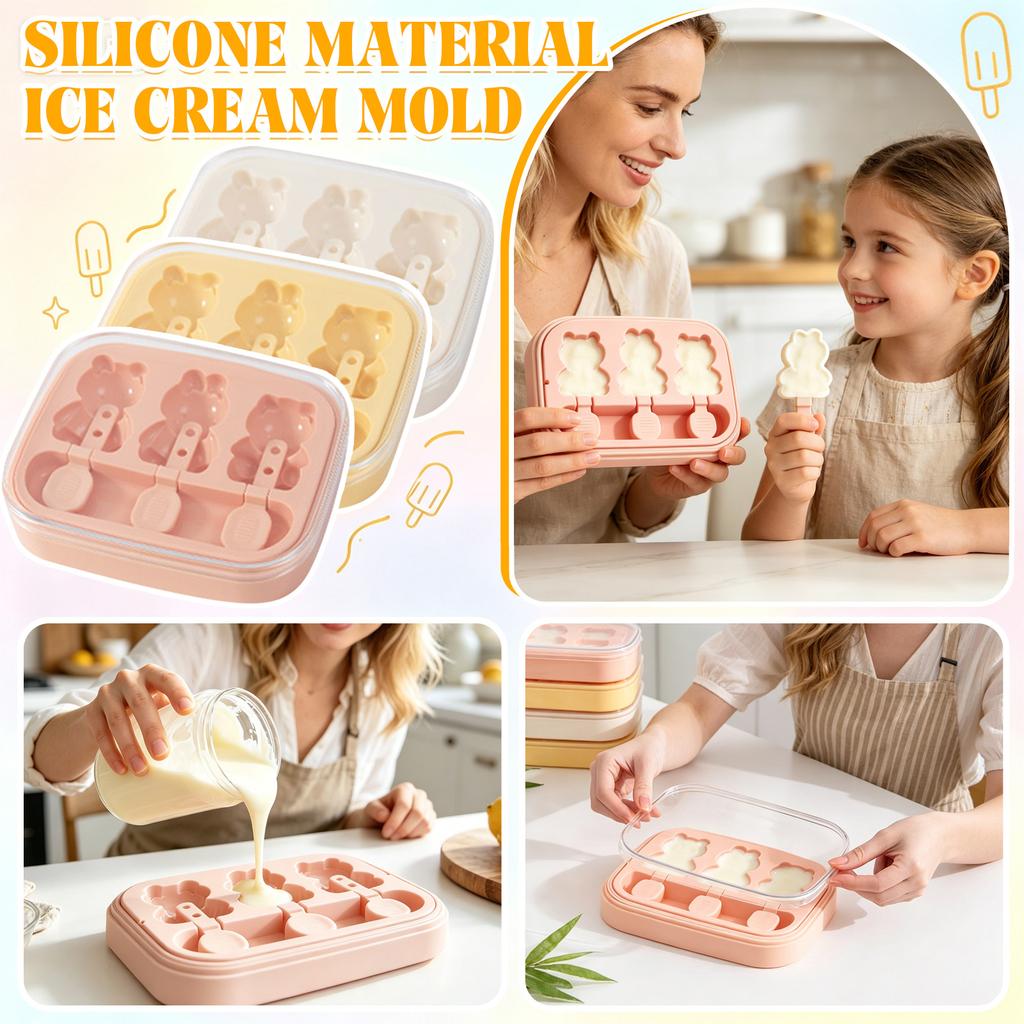 Silicone Ice Cream Mold for Homemade Popsicles with Animal Shapes DIY Frozen Dessert Maker with Lid and Sticks for Kitchen Use