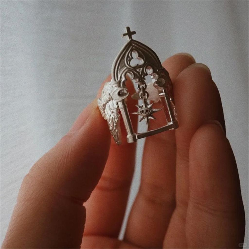 Vintage Castle Sun Pattern Open Ring Adjustable Size Finger Ring Unisex Fashion Jewelry for Parties and Weddings