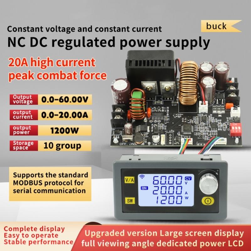 DC Buck Module,Adjustable Buck Converter Step Down Voltage-Regulator 6-70V to 0-60V 20A LCD Power Supply