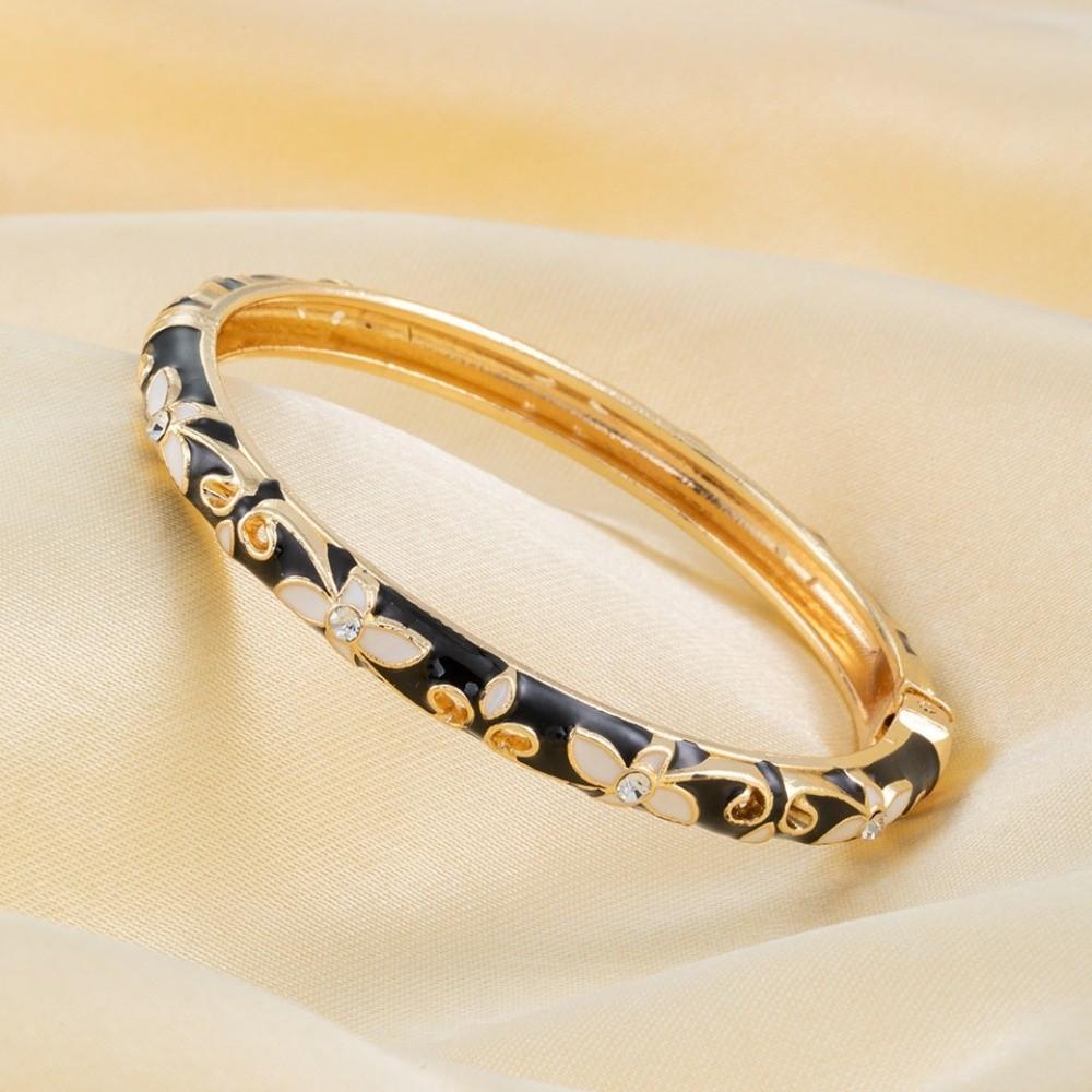 Exquisite Painting Enamel Flower Bangle Lightweight Metal Rhinestone Thin Bracelet Beach Vacation