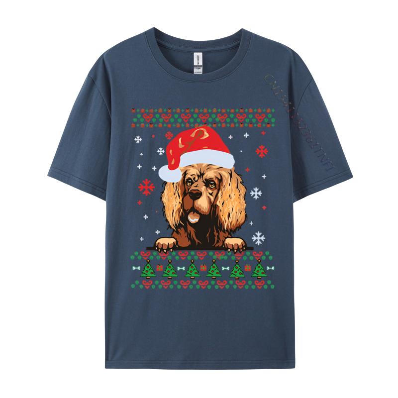 Wholesale American Cocker Spaniel Christmas Sa Tshirt Personalized Top Tshirts Cotton Blue And White Graphic T Shirts