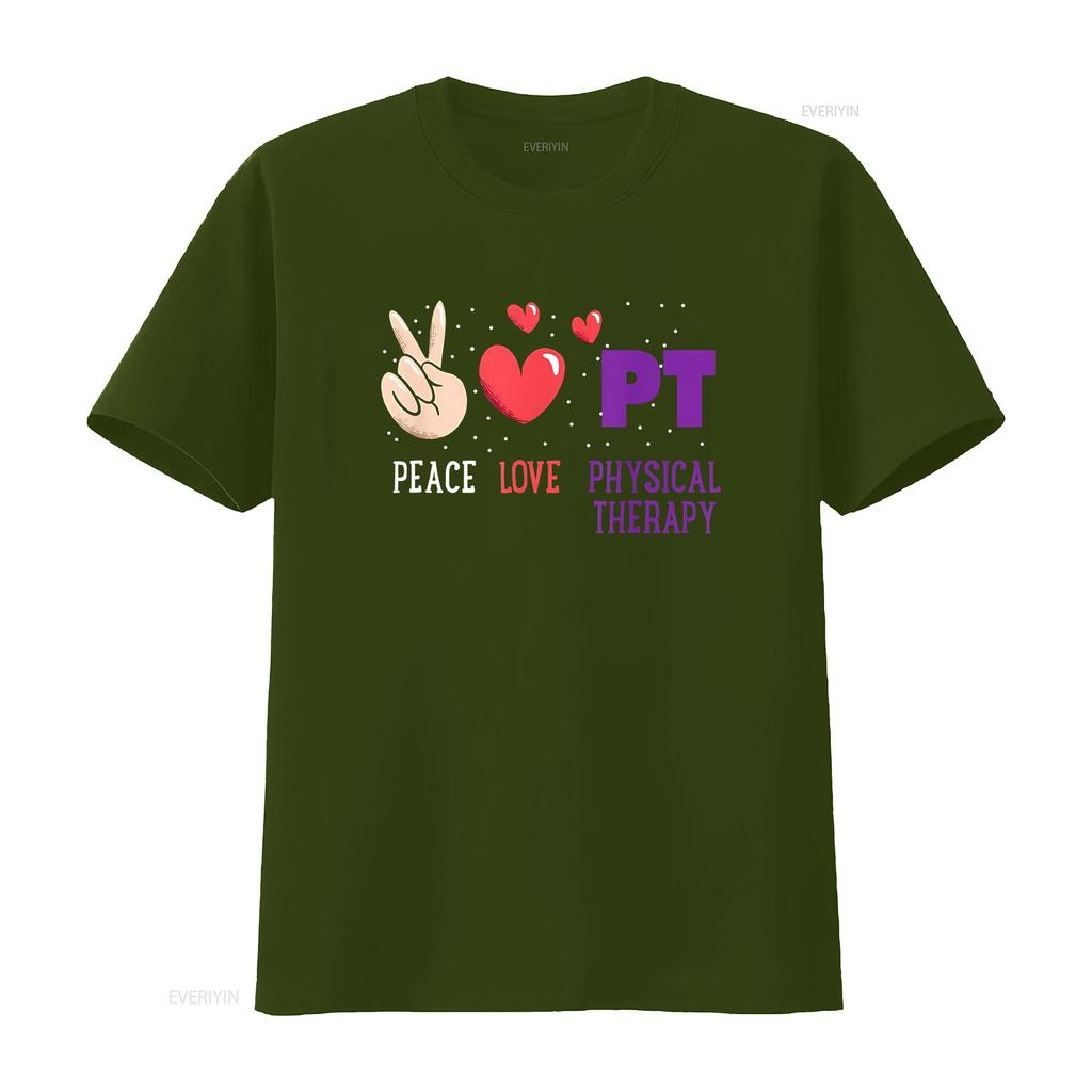 Peace Love Physical Therapy PT Therapist T Shirt vintage Washed streetwear Slightly Versatile Unisex Comfortable fashion homme