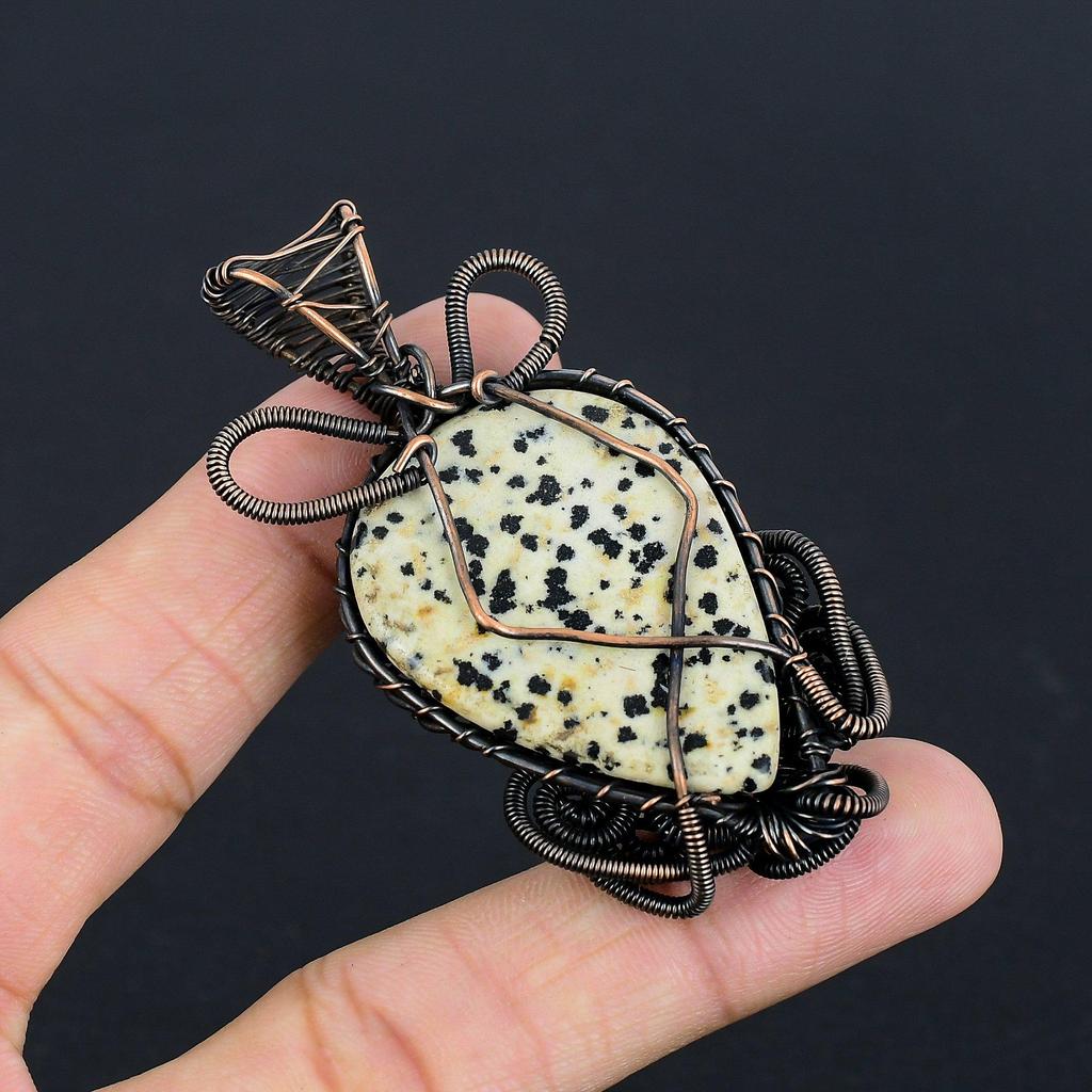 Dalmation Jasper Pendant, Handmade Gemstone Jewelry, 999 Copper Wire Wrapped Pendant Jewelry, Brand New Pendant Gifts For Mom