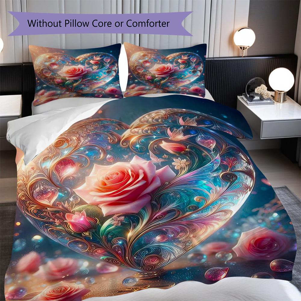 

1PC Rose pattern Bedding Quilt Set Quilt Cover Pillowcase Home Decoration Birthday Gift (1 * duvet cover + 23 * pillowcase, without core) 135x200cm