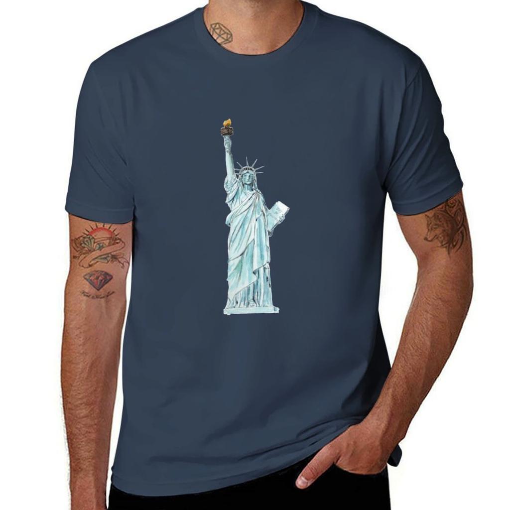 Hand Painted Statue of Liberty Watercolor T-Shirt Plus Size Comfort Fit Tee