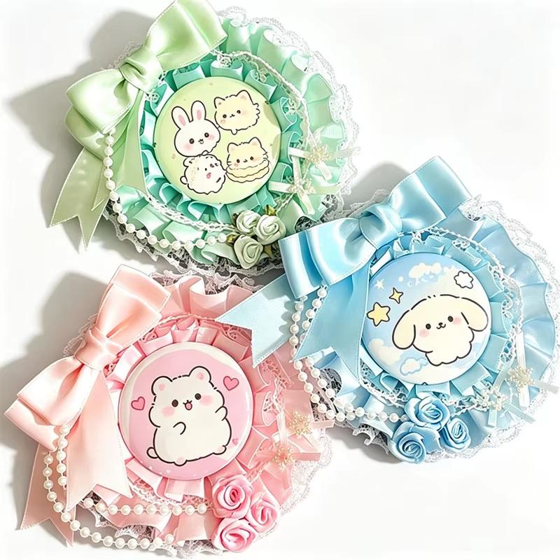 Handmade Lolita Rosette Badge Display Holder Water Resistant Cute Anime Ita Bag Pin Storage for Outdoor