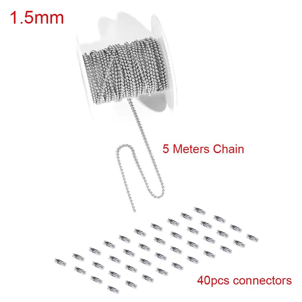 5 Meter Stainless Steel Ball Chains Necklace With 40pcs Connectors Clasps,Silver Bead Chain Sets for Necklace Hanging DIY Crafts