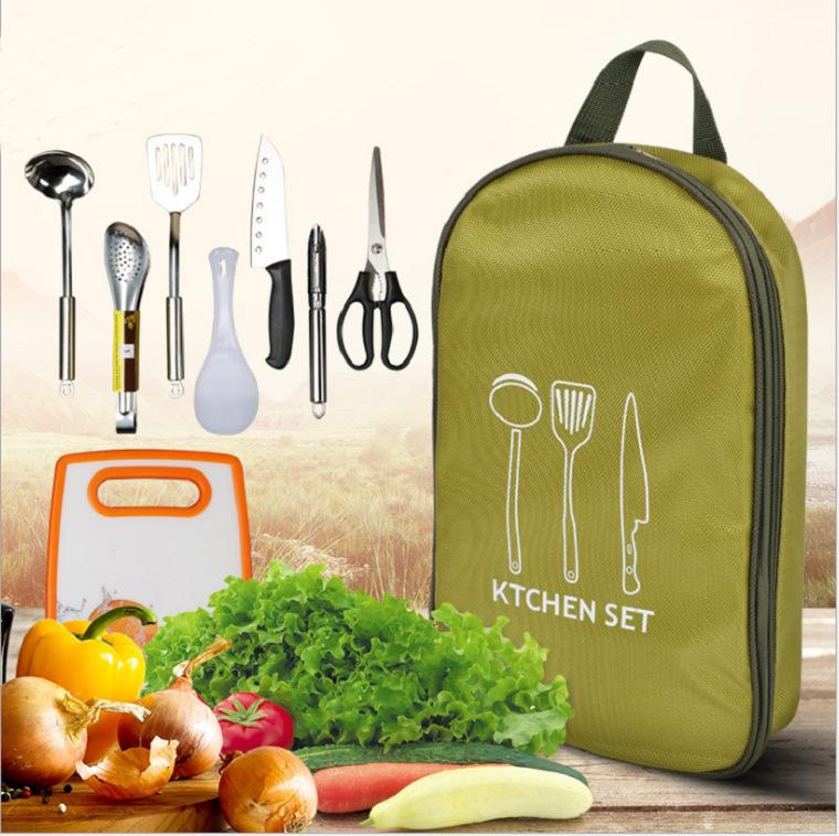 Nice Camping Kitchen Utensil Set with Carrying Bag BBQ Beach Hiking Travel Organizer Storage Pack Cook Gadgets Equipment Gear