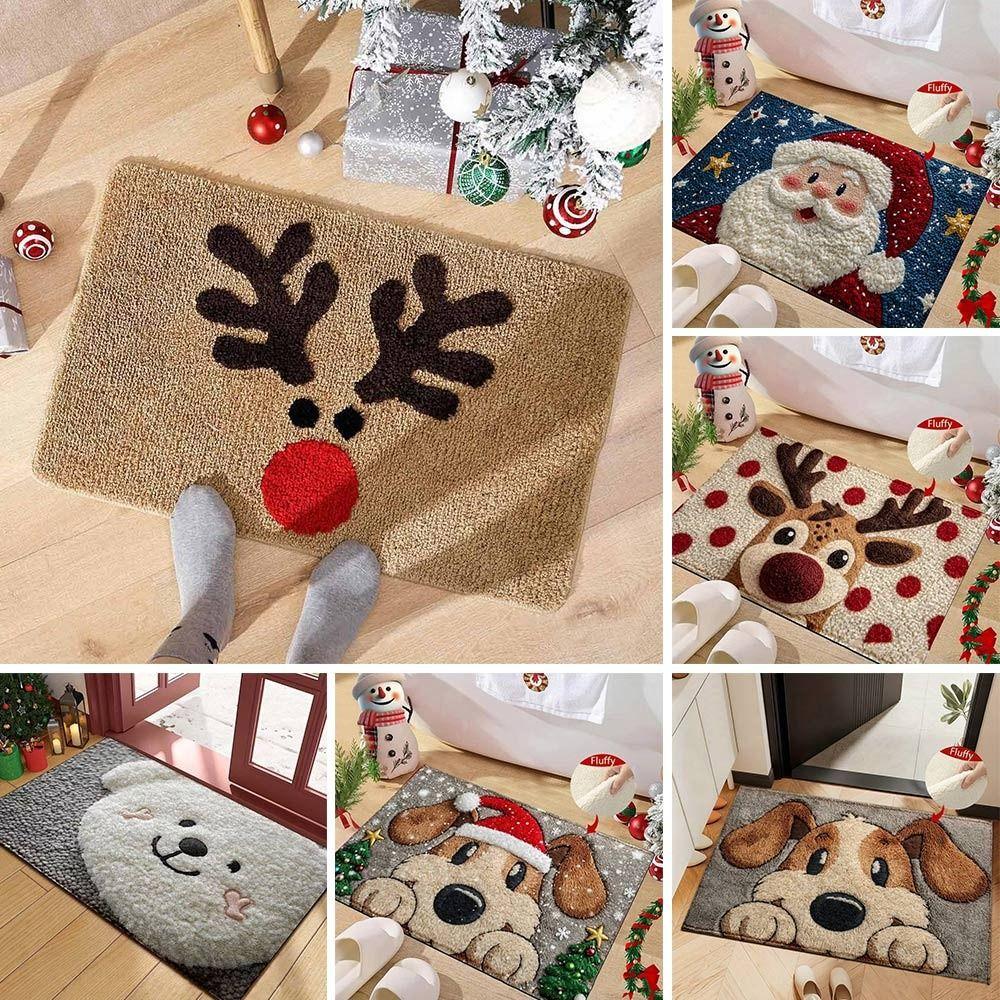 Water-absorbing Christmas Door Mat Gingerbread Man Pattern Santa Claus Design Anti-slip Pad Christmas Decor Foot Mat