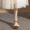 French Mary Jane shoes 2025 spring and summer new square head thick heel color matching medium heel single shoes patent leather retro high heels