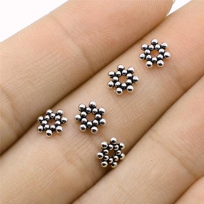 50pcs Spacer Beads DIY Metal Alloy Jewelry Findings Antique Silver Color 7x7mm