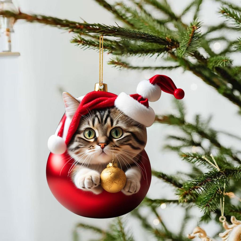 Acrylic Christmas Cat Charm Ornament Unique Holiday Decor Fun Pendant Decorations for Christmas Trees Door and Window
