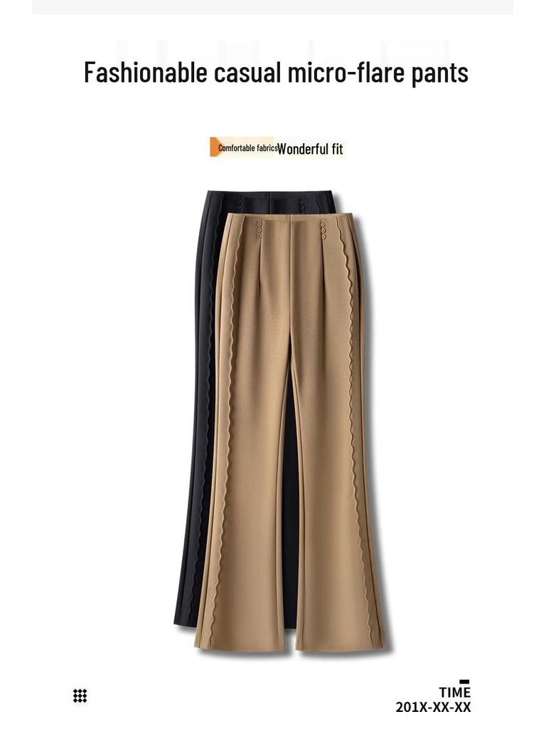 Women's High Waist Khaki Flare Pants - Slimming, Casual Drapey Style for Spring 2025