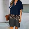 Women's Casual Fashion Print Short Sleeve Patchwork V-Neck Knee-Length Dress