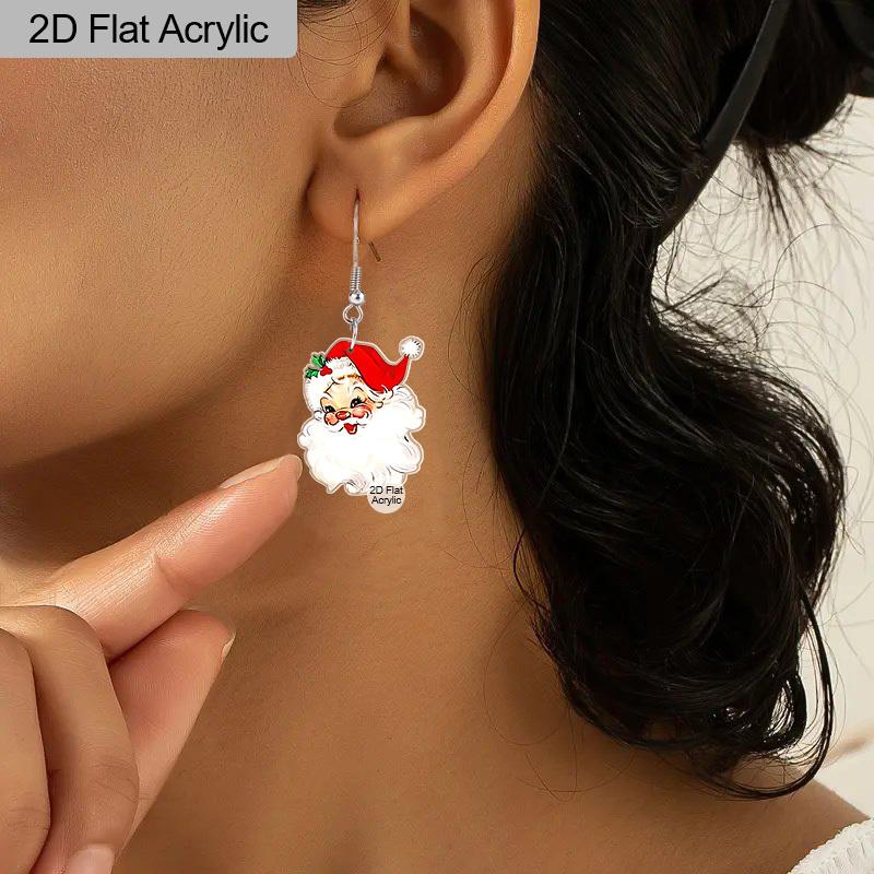2D Flat Acrylic Christmas Earrings for Women Funny Lightweight Colorful Christmas Santa ClausDangle Drop Earrings Christmas Party Accessories Jewelry