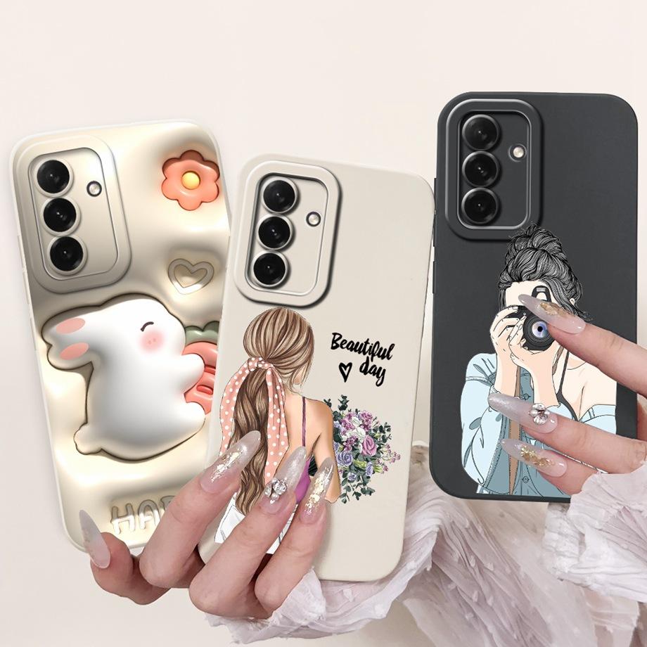 For Samsung Galaxy A56 A36 A26 5G Phone Case Soft Matte Liquid Silicone Back Cover Love Heart Girly Flower Painting Fundas