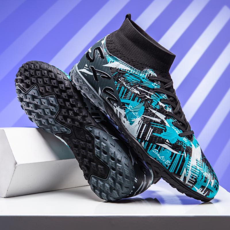 Men/kid's Football Boots Leather Soccer Shoe Rubber Soft Sole Short Nail Artificial Turf Youth Children Football Shoes Mens Football Shoes