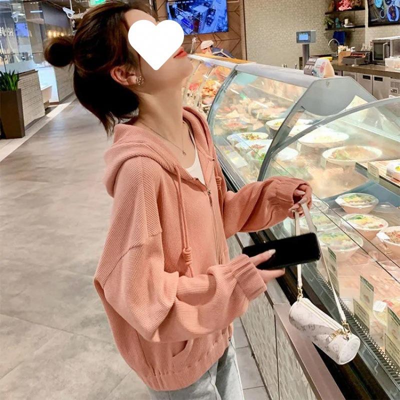 

Новая женская куртка с капюшоном, весенне-осенняя, спортивная, свободного кроя, повседневная, на молнии, толстовка с капюшоном M