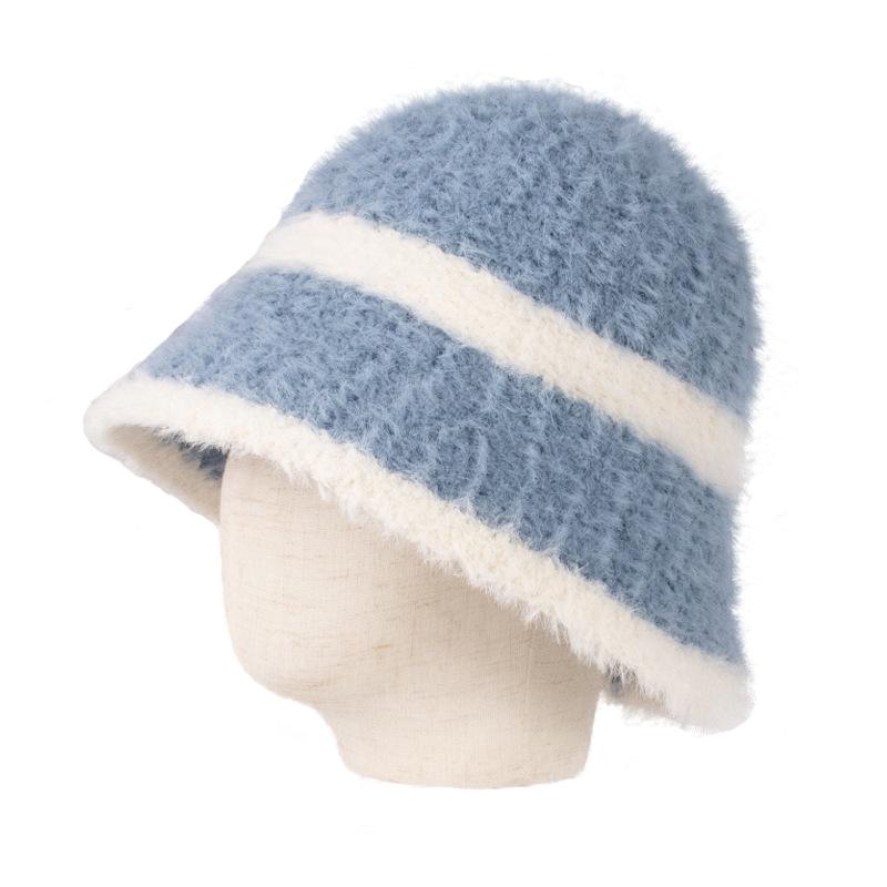 Hat women's autumn and winter new lamb plush bucket hat color matching versatile bucket hat warm and cold knitted basin hat tide
