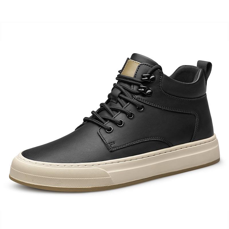 

Уличные кроссовки мужские повседневные из натуральной кожи обувь для увеличения роста для мужчин 8 см новые невидимые кроссовки на шнуровке с лифтом спорт 44 чёрный