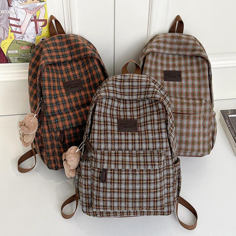Mori Style Plaid Tweed Backpack: Versatile, Large-Capacity School Bag for Junior High Students