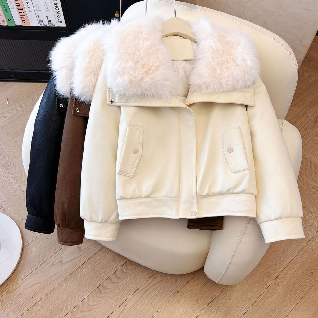 Imitation fox hair big fur collar fur women's jacket 2025 new thickened warm down cotton cotton jacket