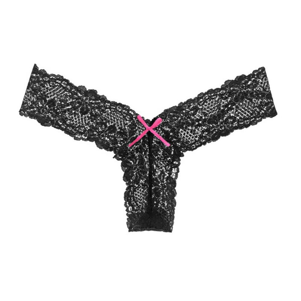 Pure Lace Sexy Panties Women's Bow Low Waist Seamless Women's Panties Temptation Thong Transparent T-pants 2106
