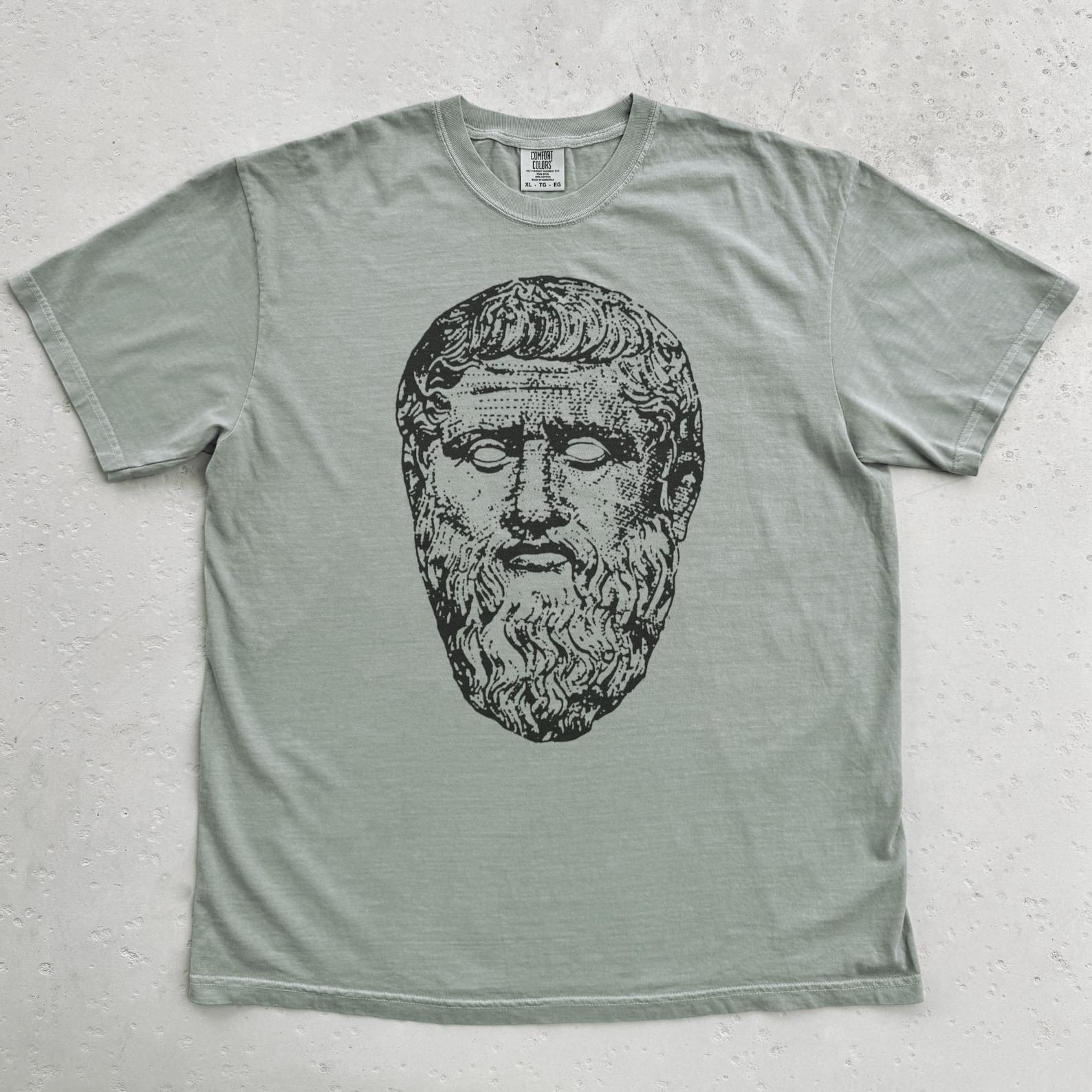 Plato Shirt | Ancient Greek Bust Philosophy Tee, Philosopher T Shirt, Socrates, Diogenes, Aristotle, Vintage White Classical Art T-Shirt 4XL