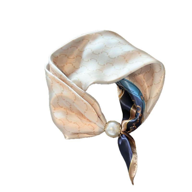 Simulation Silk Satin Temperament Magnetic Suction Small Silk Scarf Women'S Thin Pendant Clavicle Silk Scarf Fashion Versatile Neck Scarf Women